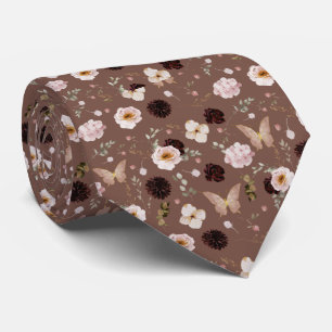 Floral Moth Butterfly Pattern Neck Tie