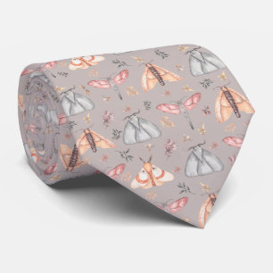 Floral Moth Butterfly Pattern Neck Tie
