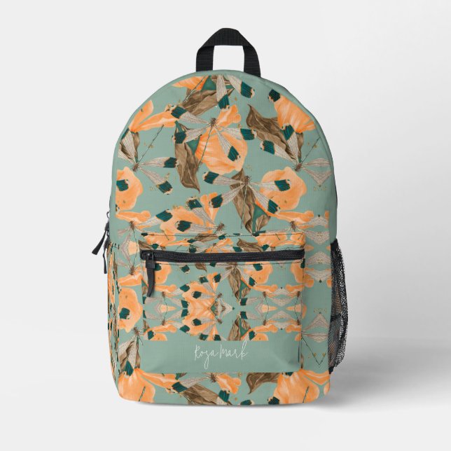 Floral Moth Butterfly Pattern Printed Backpack (Front)