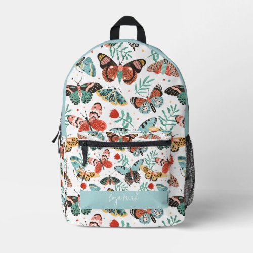 Floral Moth Butterfly Pattern Printed Backpack