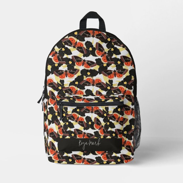 Floral Moth Butterfly Pattern Printed Backpack (Front)