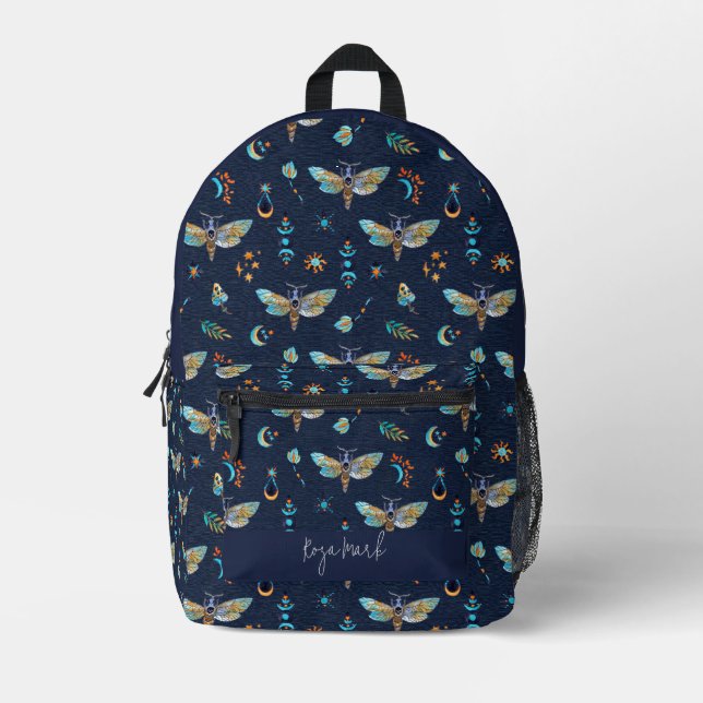 Floral Moth Butterfly Pattern Printed Backpack (Front)