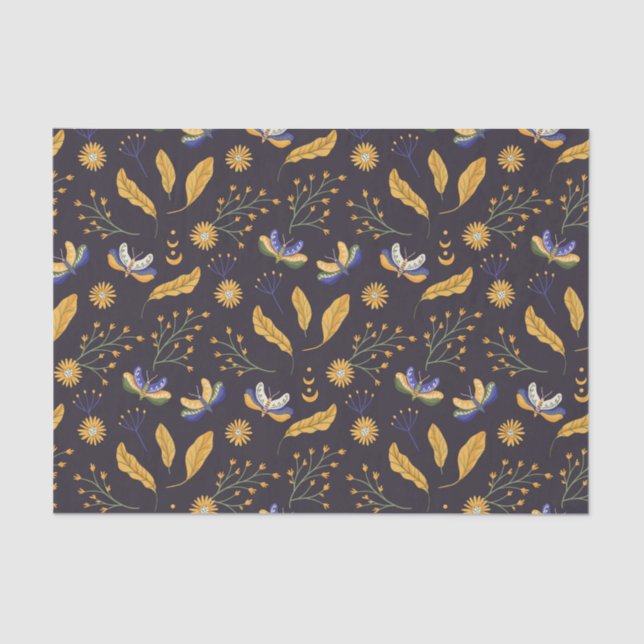 Floral Moth Butterfly Pattern Tissue Paper (Front)