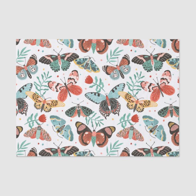 Floral Moth Butterfly Pattern Tissue Paper (Front)