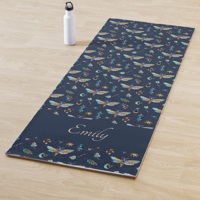 Floral Moth Butterfly Pattern Yoga Mat (In Situ)