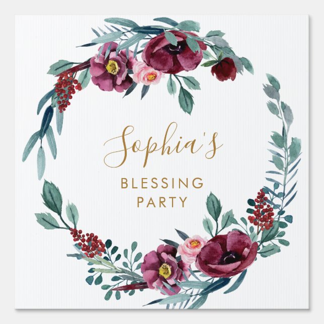Floral Mother and Baby Blessing Party Yard Welcome Sign (Front)