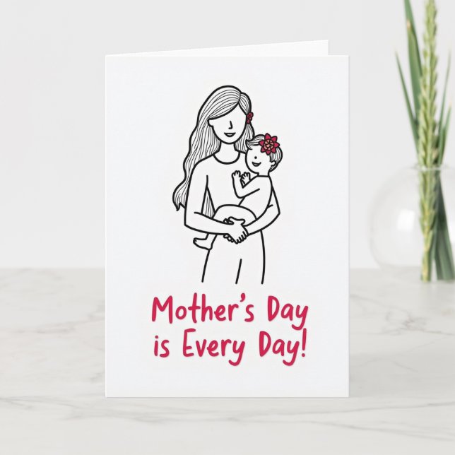 Floral Mother And Child Line Art Card (Front)
