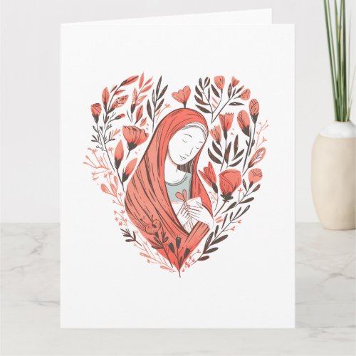Floral Mother Mary Heart Illustration Card