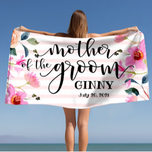 Floral Mother of the Groom Personalized Wedding  Beach Towel