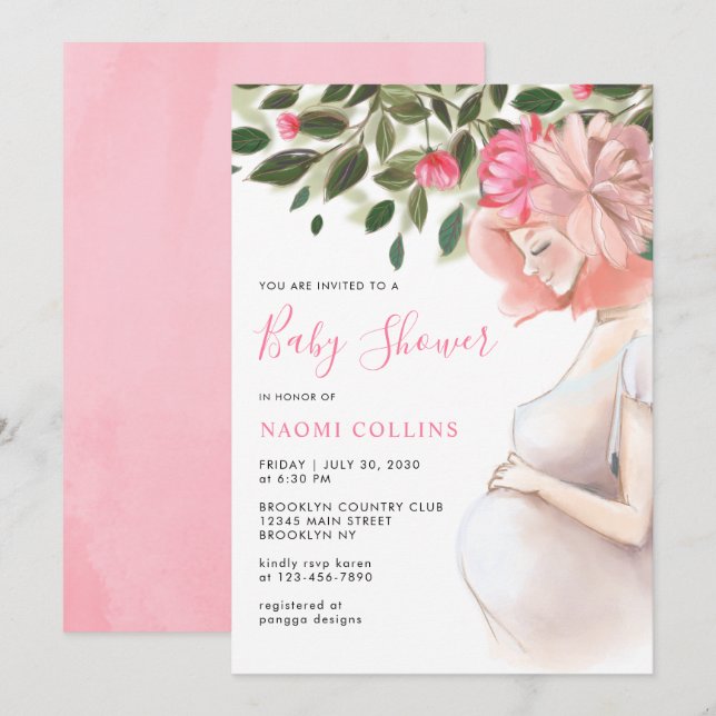 Floral Motherhood Pregnant Mom Mother Baby Shower Invitation (Front/Back)