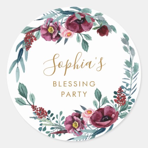 Floral Mothers Blessing Party Personalized  Classic Round Sticker