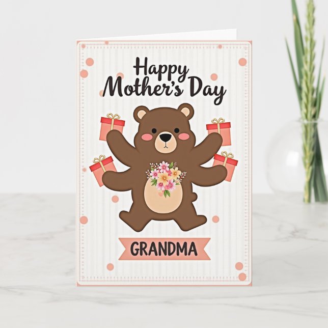 Floral Mothers Day Bear Card (Front)