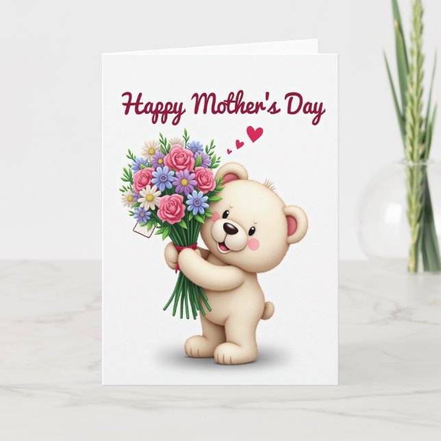 Floral Mothers Day Bear Hug Card (Front)
