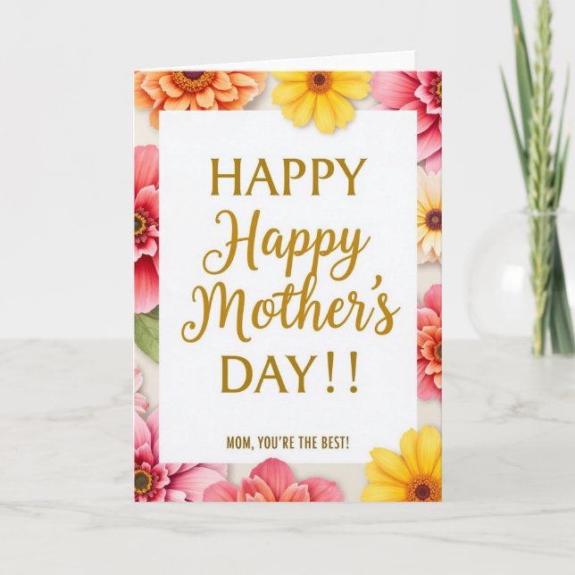 Floral Mothers Day Best Mom Card (Front)