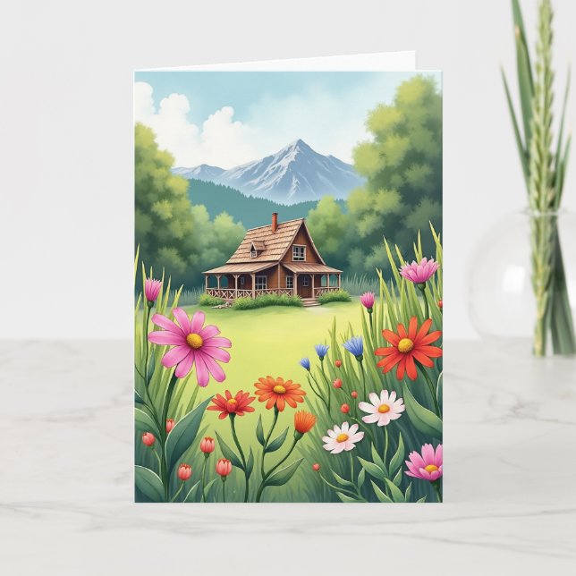 Floral Mothers Day Cabin Scene Card (Front)