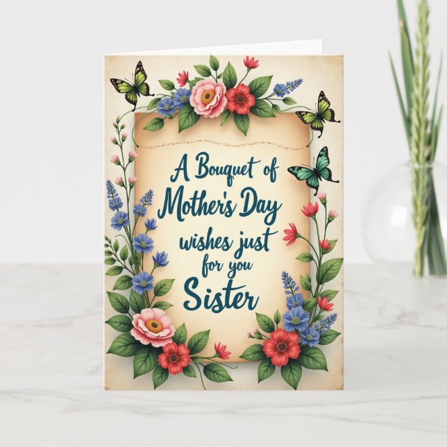 Floral Mothers Day Card For Sister (Front)