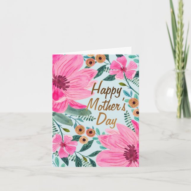 Floral Mother's Day Card - Gold (Front)