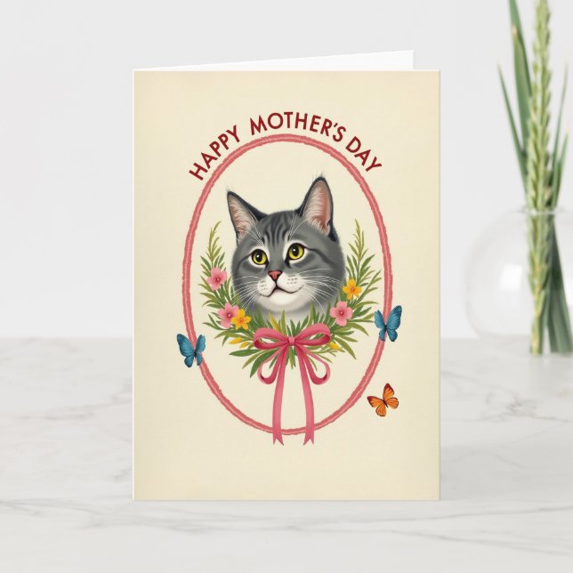 Floral Mothers Day Cat Card (Front)