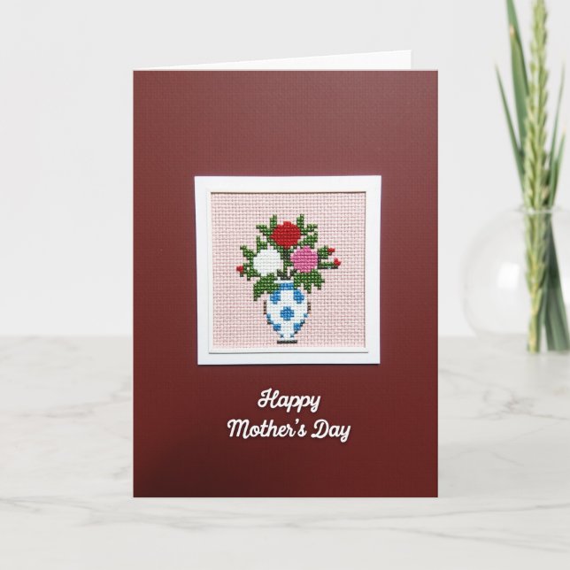 Floral Mothers Day Cross Stitch Card (Front)