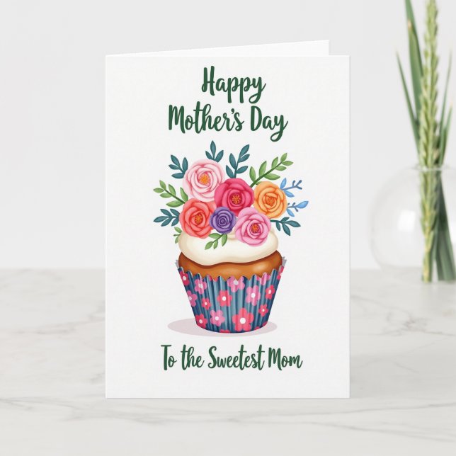 Floral Mothers Day Cupcake Card (Front)