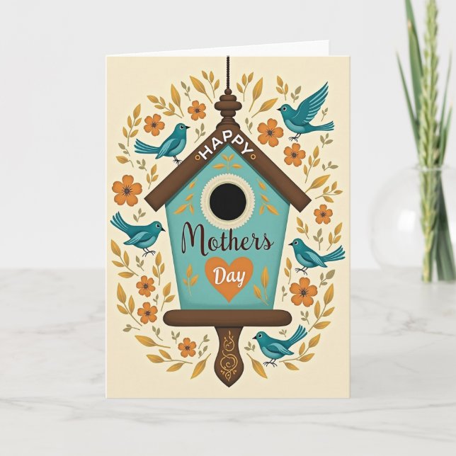 Floral Mothers Day Cute Birds Card (Front)