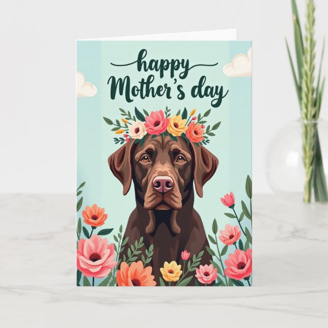 Floral Mothers Day Dog Portrait Card (Front)