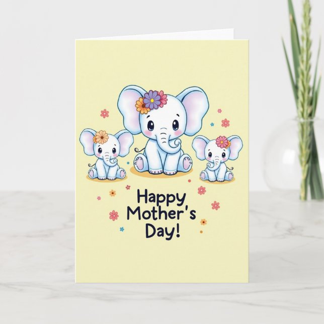 Floral Mothers Day Elephant Card (Front)