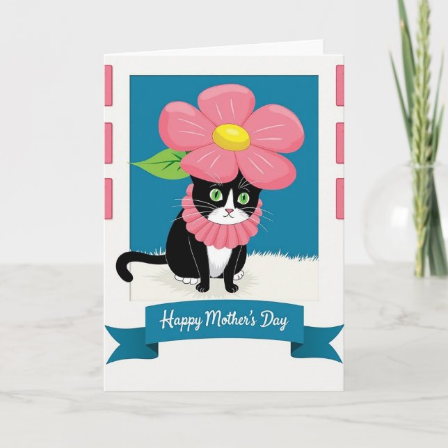 Floral Mothers Day Feline Art Card (Front)
