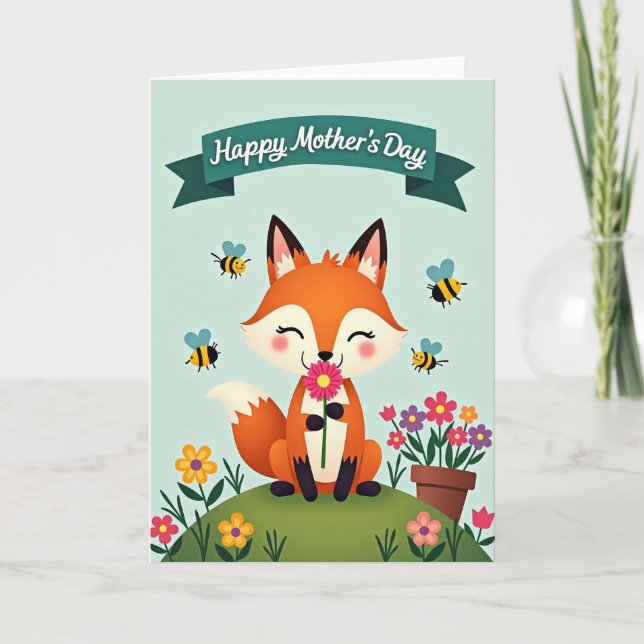 Floral Mothers Day Fox Card (Front)