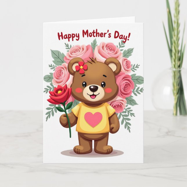 Floral Mothers Day Heart Bear Card (Front)
