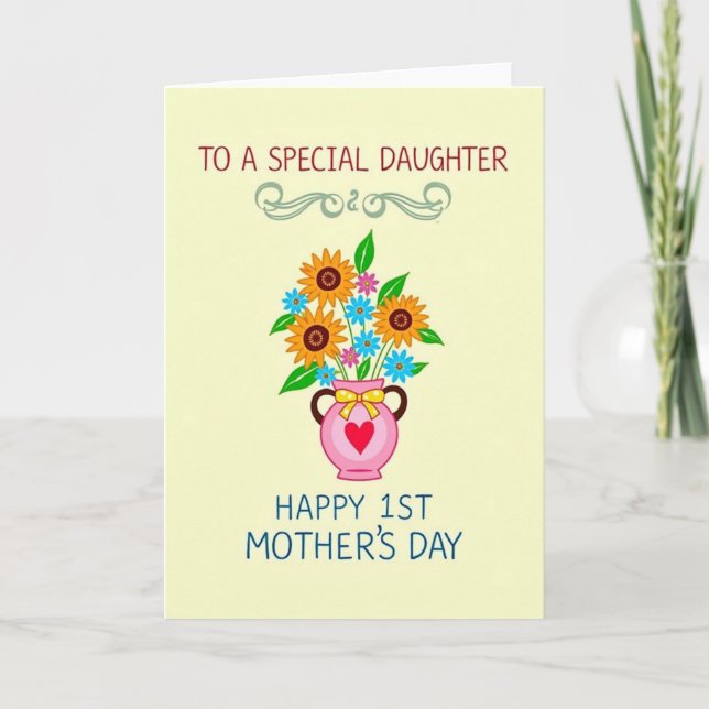 Floral Mothers Day Heart Vase Card (Front)