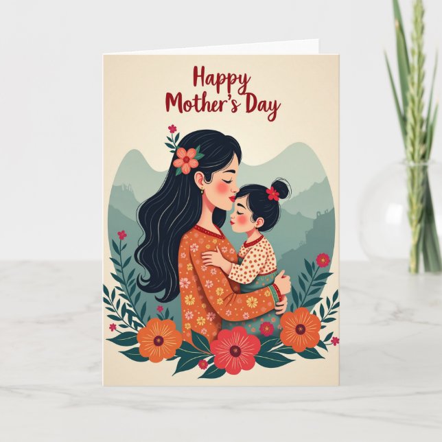 Floral Mothers Day Kiss Card (Front)