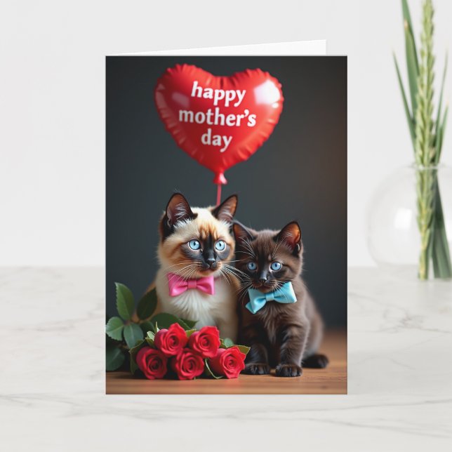 Floral Mothers Day Kitten Card (Front)