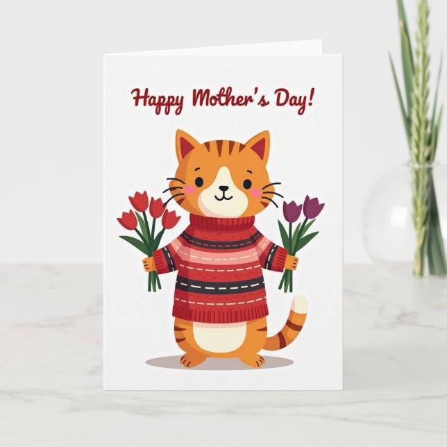Floral Mothers Day Kitty Card (Front)