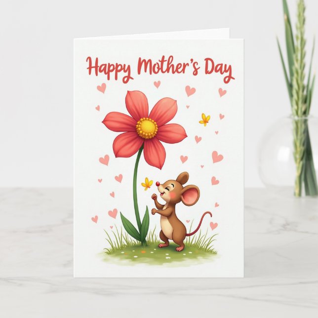 Floral Mothers Day Mouse Friend Card (Front)