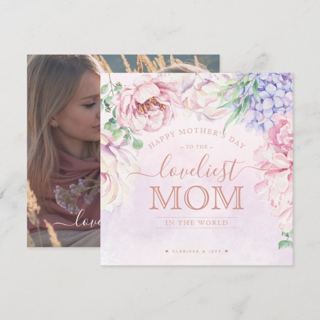 Floral Mother's Day Personalized Photo Card (Front/Back)
