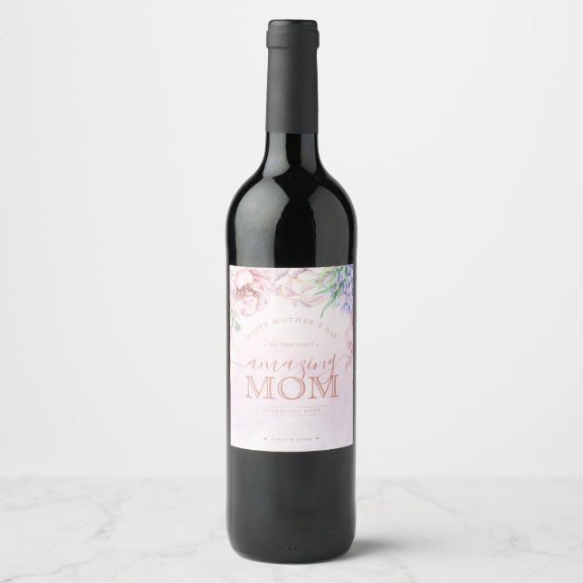 Floral Mother's Day Personalized Wine Label (Front)