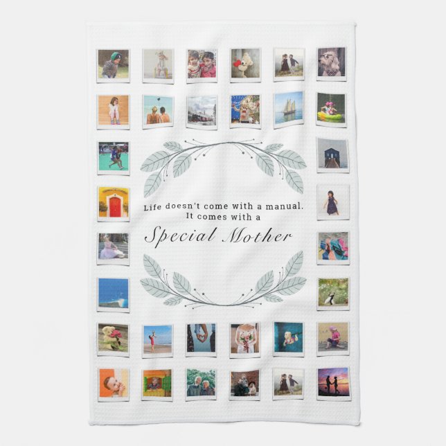 Floral Mothers Day Photo Collage Kitchen Towel (Vertical)