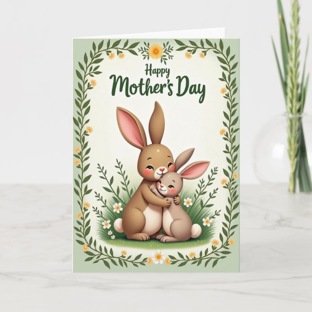 Floral Mothers Day Rabbits Card (Front)