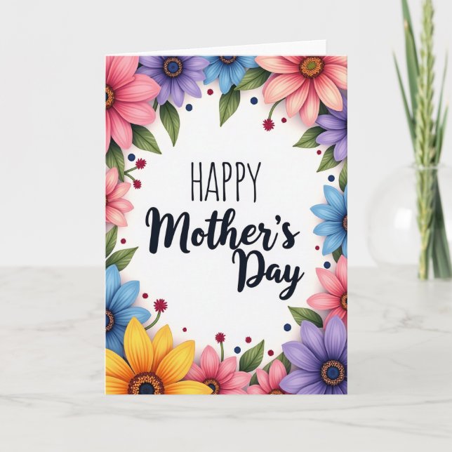 Floral Mothers Day Retro Vector Art Card (Front)