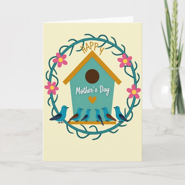 Floral Mothers Day Teal Wreath Card (Front)
