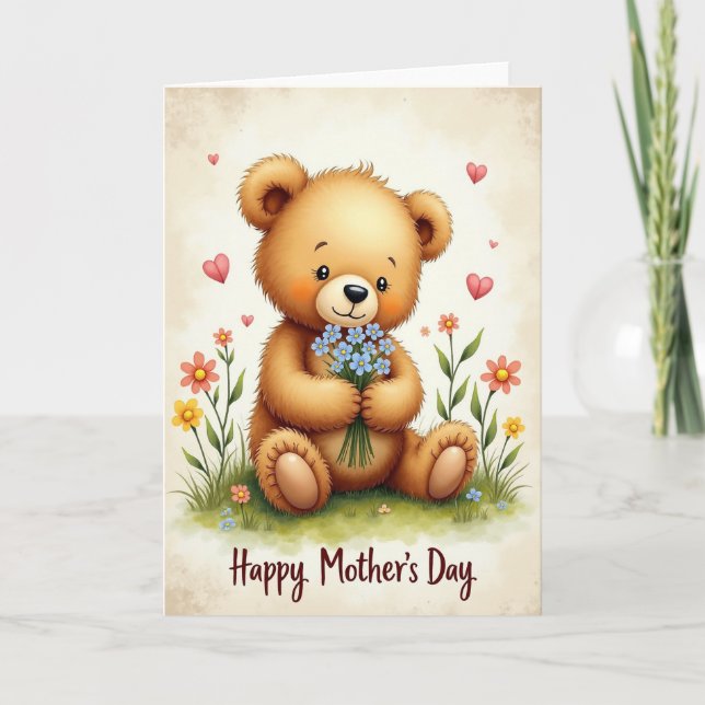 Floral Mothers Day Teddy Card (Front)