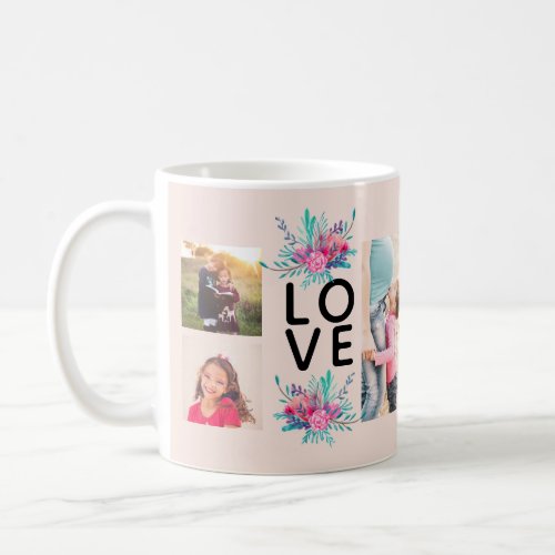Floral mothers day typography Family grid photo Coffee Mug