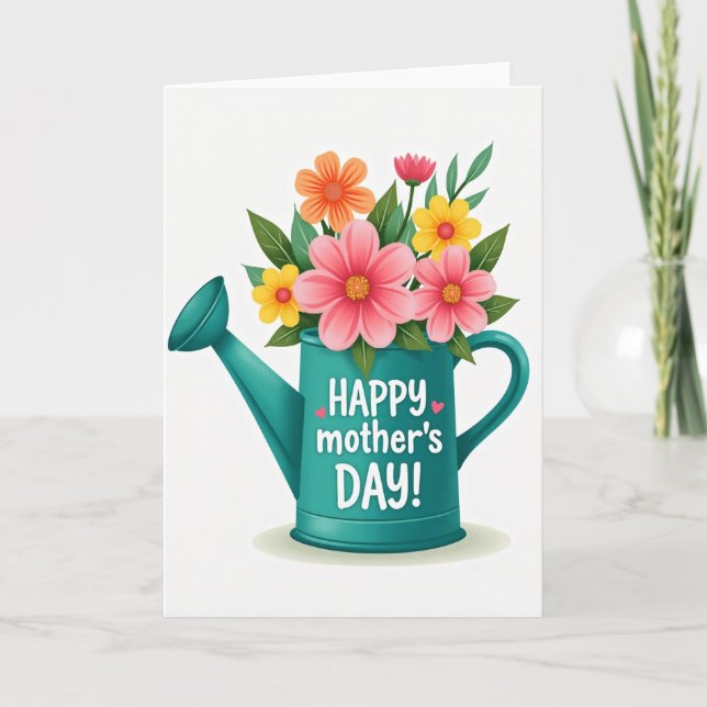 Floral Mothers Day Watering Can Card (Front)