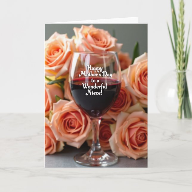 Floral Mothers Day Wine Glass Card (Front)