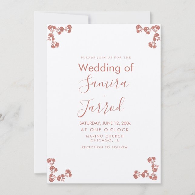 Floral Motif Botanical Salmon Wedding Kraft Holiday Card (Front)
