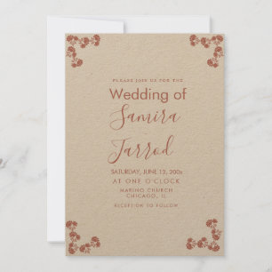 Floral Motif Botanical Salmon Wedding Kraft Holiday Card