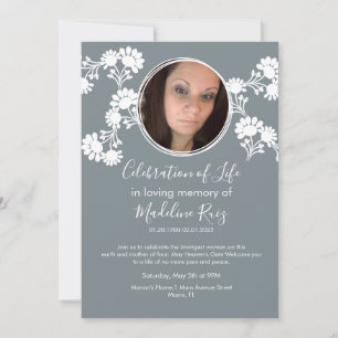 Floral Motif Celebration of Life Photo Invitation