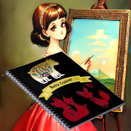 Floral Motif Decorative Bear Fox Family in School Notebook