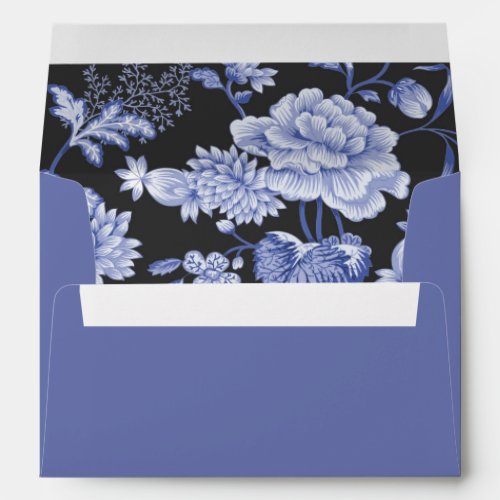 Floral Motif in Blue and Black Wedding Envelope